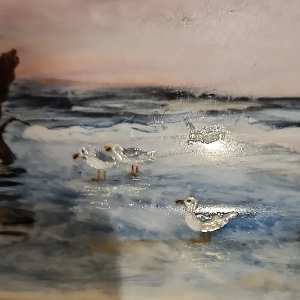 Fitz and Floyd Coastal Scene with Gulls Porcelain Handpainted Tray